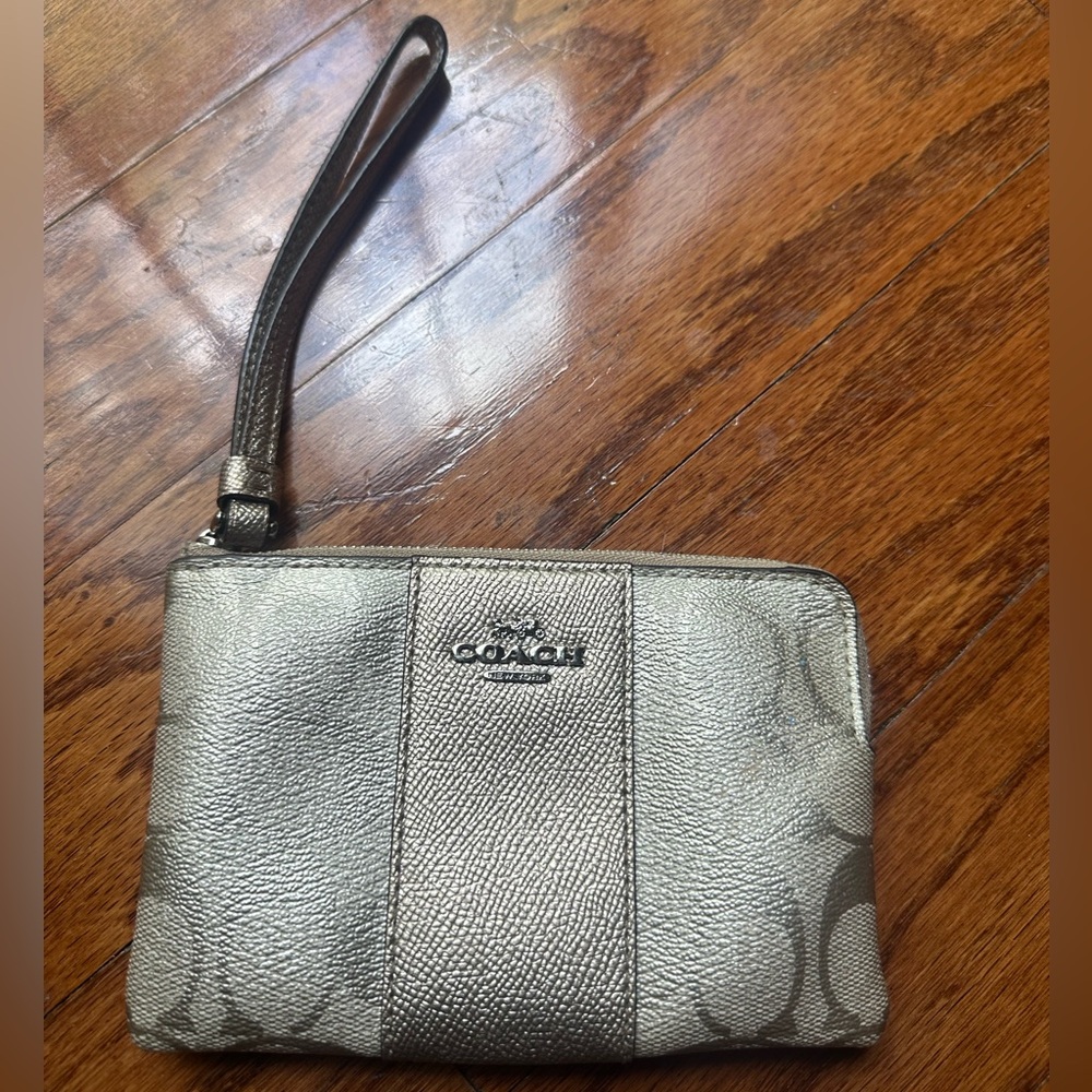 Coach Metallic Silver Signature Wristlet